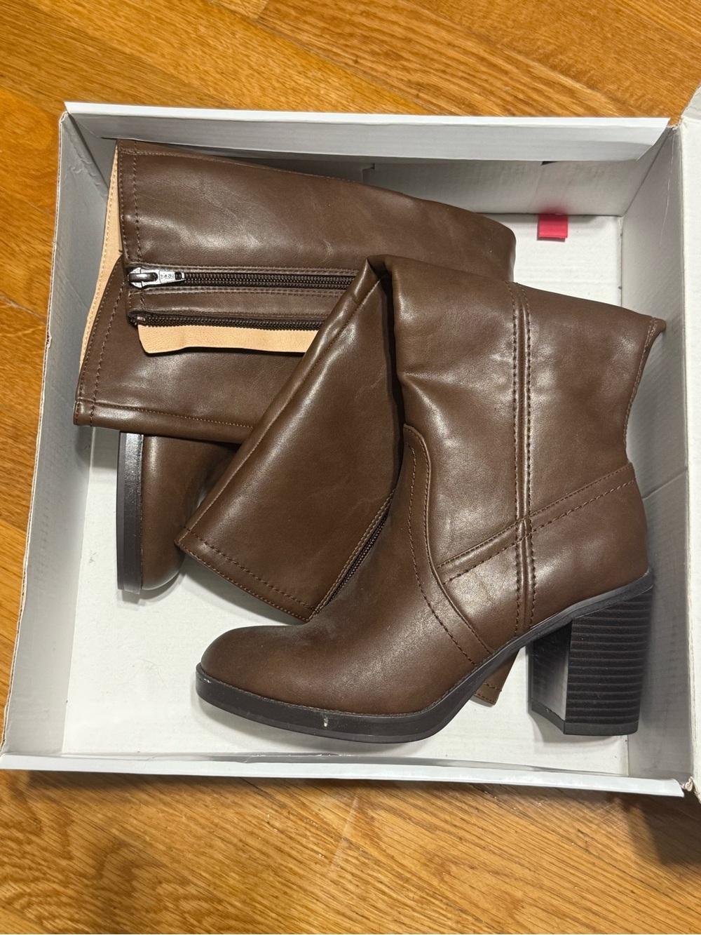 a new day Platform heeled knee length boots brown (size 6)